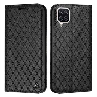 RFID Blocking Phone Case for Samsung Galaxy A12 4G / M12 4G / F12 4G, Magnetic Auto-absorbed Litchi Texture PU Leather Rhombus Embossment Cellphone Guard Cover with Stand Wallet