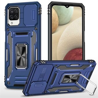 For Samsung Galaxy A12 / F12 / M12 Armor Series Hybrid Hard PC Soft TPU Shockproof Case Ring Car Mount Kickstand Back Shell with Camera Cover