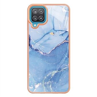 YB IMD Series-16 for Samsung Galaxy A12 Marble Pattern Design Phone Case Style E IMD Electroplating Frame 2.0mm TPU Shock Absorbing Cover