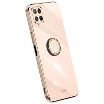 XINLI Back Shell for Samsung Galaxy A12, Electroplating Golden Edge Ring Kickstand Case Soft TPU Cover