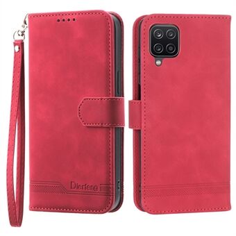 DIERFENG DF-03 Leather Case for Samsung Galaxy A12, Stand Wallet Phone Cover with Lines Imprinted