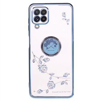 For Samsung Galaxy A12 Flower Pattern Rhinestone Cell Phone Case TPU Electroplating Kickstand Cover