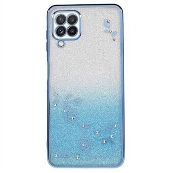 For Samsung Galaxy A12 Gradient Glitter Case Flower Pattern Rhinestone TPU Phone Cover