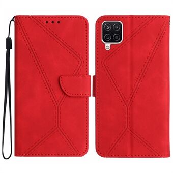 HT05 For Samsung Galaxy A12 / M12 / F12 Imprinted Line Wallet Stand Skin-touch PU Leather Phone Case