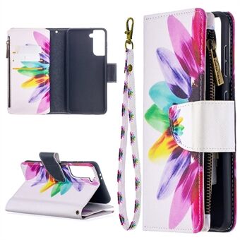 BF03 Pattern Printing Leather Phone Shell with Zipper Pocket Wallet for Samsung Galaxy S21 5G