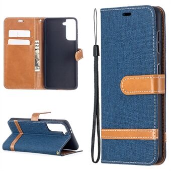 Color Splicing Jeans Cloth Skin Wallet Leather Phone Shell for Samsung Galaxy S21 5G