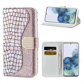 Crocodile Skin Glittery Powder Splicing Style for Samsung Galaxy S21 5G Leather Wallet Case