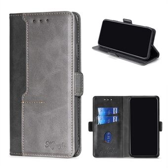 Color Splicing Card Slot Stand Case for Samsung Galaxy S21 4G/5G PU Leather Flip Cover - Black / Grey