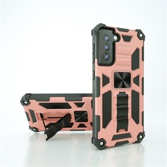 Kickstand Dropproof PC TPU Combo Cover for Samsung Galaxy S21 Shell with Magnetic Metal Sheet