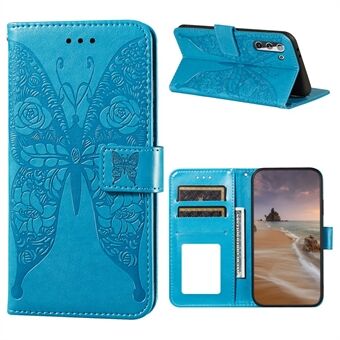 Leather Wallet Stand Case with Roses Butterfly Pattern Imprinting for Samsung Galaxy S21 5G