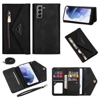 Short/Long Strap Leather Shell Zipper Wallet Stand Phone Cover for Samsung Galaxy S21 5G