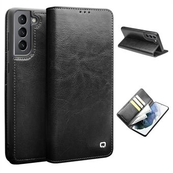 QIALINO Wallet Design Genuine Leather Folio Flip Stand Phone Case Cover for Samsung Galaxy S21 4G/5G