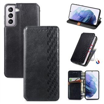 Fashionable Auto-absorbed Rhombus Texture PU Leather Wallet Phone Cover for Samsung Galaxy S21 5G