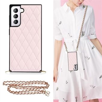 For Samsung Galaxy S21 5G TPU + PU Leather Hybrid Case Rhombus Cover Shell with Chain Lanyard