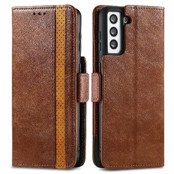 CASENEO 002 Series Folio Flip Business Style Splicing Leather Cell Phone Case for Samsung Galaxy S21 5G