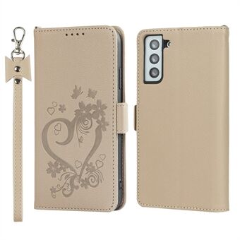 Heart Imprint Anti-drop Leather Wallet Phone Case with Stand for Samsung Galaxy S21 5G