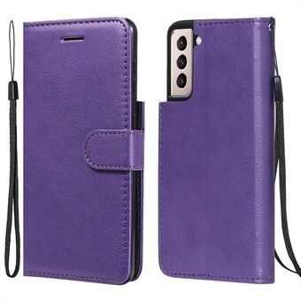 Wallet Stand Design Anti-Scratch TPU+PU Leather Phone Casing with Handy Strap for Samsung Galaxy S21 5G