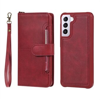 Detachable 2-in-1 Leather Wallet Stand Phone Shell Case with Wrist Strap for Samsung Galaxy S21 5G