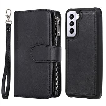 Solid Color Zipper Pocket Design Detachable Wallet Stand Leather Case Shell for Samsung Galaxy S21 5G