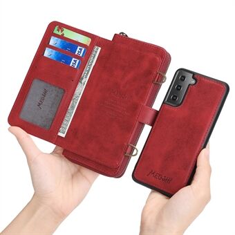 MEGSHI 020 Series Detachable Design Well-protected Magnetic Absorption Wallet PU Leather TPU Case with Shoulder Strap for Samsung Galaxy S21 5G