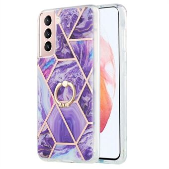 Ring Kickstand Electroplating 2.0mm IMD IML Soft TPU Case Marble Pattern Phone Case for Samsung Galaxy S21 5G