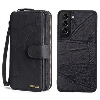 MEGSHI 004 Series 2-in-1 Detachable Leather Case for Samsung Galaxy S21 5G, Zipper Pocket Vertical Flip Phone Cover with Wrist Strap