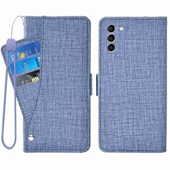 For Samsung Galaxy S21 4G / 5G Jean Cloth Texture PU Leather Folio Flip Case Stand Wallet Phone Cover with Rotating Card Slot