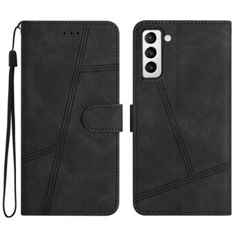 For Samsung Galaxy S21 4G / 5G Skin-touch Feeling Lines Imprinted Phone Case Vintage PU Leather Magnetic Flip Cover with Wallet Stand