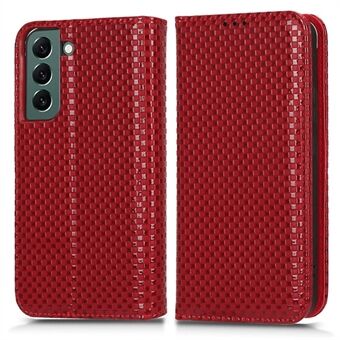 PU Leather Phone Wallet Case For Samsung Galaxy S21 4G / 5G, Anti-shock Grid Texture Phone Flip Cover Stand