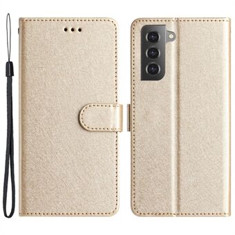 For Samsung Galaxy S21 5G / 4G Slim-Fit PU Leather Stand Cover Hand Strap Silk Texture Flip Case Wallet