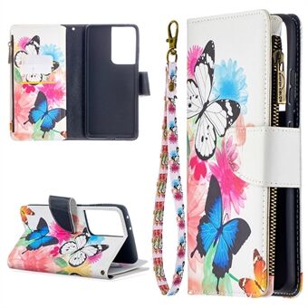 Pattern Printing Zipper Wallet Stand Leather Cover for Samsung Galaxy S21 Ultra