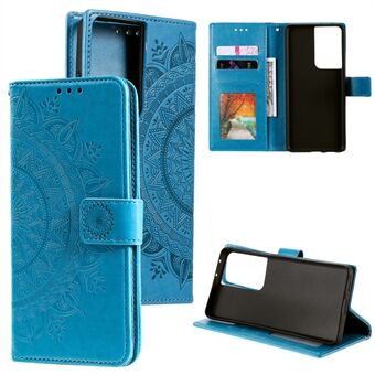 Imprinted Mandala Flower Wallet Leather Case for Samsung Galaxy S21 Ultra 5G Flip Cover