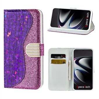 Personalized Crocodile Skin Glittery Powder Splicing Stand Shell for Samsung Galaxy S21 Ultra Leather Case