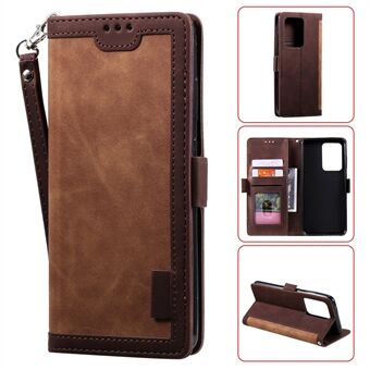 Retro Style Splicing Leather Cover for Samsung Galaxy S21 Ultra 5G Stand Case with Lanyard