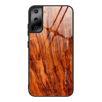 Stylish Wooden Pattern Printing TPU Edge + Tempered Glass Phone Cover Case for Samsung Galaxy S21 Ultra 5G