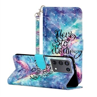 Wallet Stand Phone Case with Lanyard for Samsung Galaxy S21 Ultra 5G Pattern Printing Leather Cover