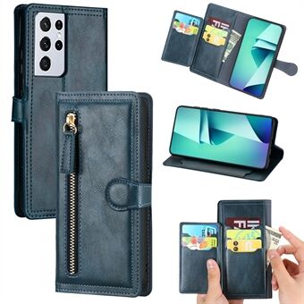 For Samsung Galaxy S21 Ultra 5G Zipper Pocket Wallet Leather Casing Cover