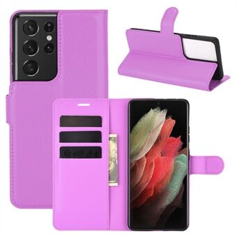 Litchi Texture Leather Phone Protective Cover with Wallet Stand Design for Samsung Galaxy S21 Ultra 5G