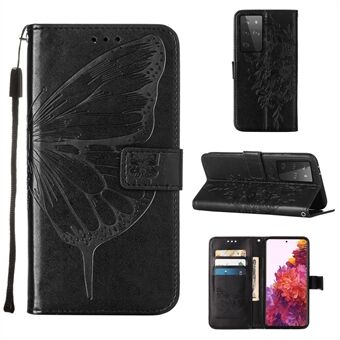 Imprint Butterfly Flower Pattern Wallet Stand Leather Case for Samsung Galaxy S21 Ultra 5G