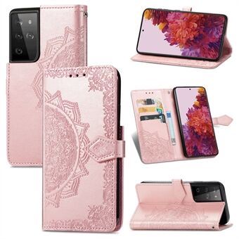 Embossed Mandala Flower Leather Case with Wallet Stand for Samsung Galaxy S21 Ultra 5G