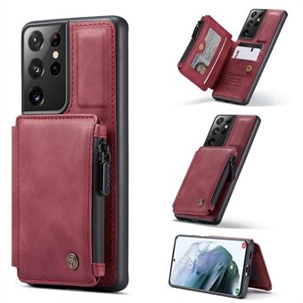 CASEME C20 PU Leather Coated TPU Phone Wallet Case with Zipper Pocket Design for Samsung Galaxy S21 Ultra 5G