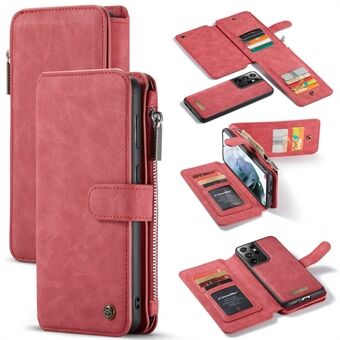 CASEME 2-in-1 Detachable Split Leather Shell with 14 Slots Wallet for Samsung Galaxy S21 Ultra 5G