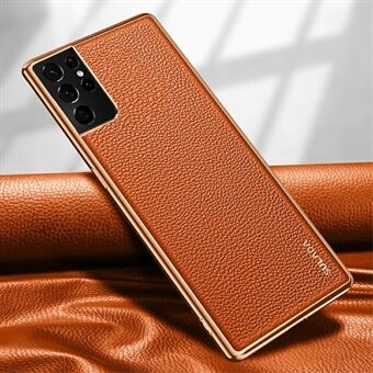 SULADA PC + TPU Litchi Texture PU Leather Coated Phone Case Cover for Samsung Galaxy S21 Ultra 5G