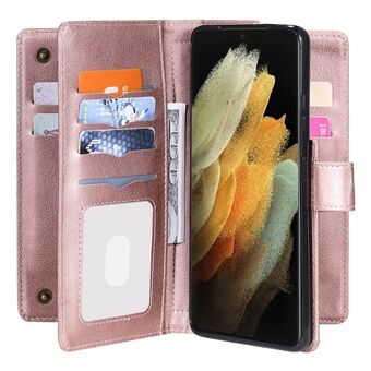 Leather Wallet Cover Shell with 10 Card Slots for Samsung Galaxy S21 Ultra 5G