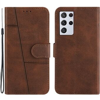 Full Protection Splicing Leather Phone Cover Case with Wallet Stand for Samsung Galaxy S21 Ultra 5G