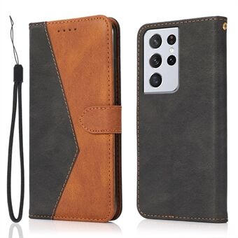 Dual Color Splicing Anti-Drop Protective Leather Phone Cover Case with Wallet Stand for Samsung Galaxy S21 Ultra 5G