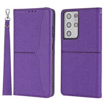 Woven Texture Wallet Stand Leather Case Phone Cover for Samsung Galaxy S21 Ultra 5G