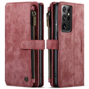 CASEME C30 Series Zipper Pocket Shockproof Wallet Phone Case TPU PU Leather Phone Cover with 10 Card Slots for Samsung Galaxy S21 Ultra 5G