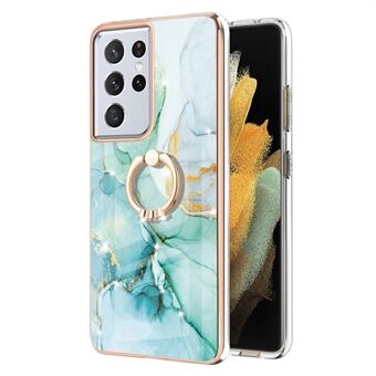 All-Inclusive IML IMD Marble Pattern Electroplating Flexible TPU Cover Phone Case with Kickstand for Samsung Galaxy S21 Ultra 5G