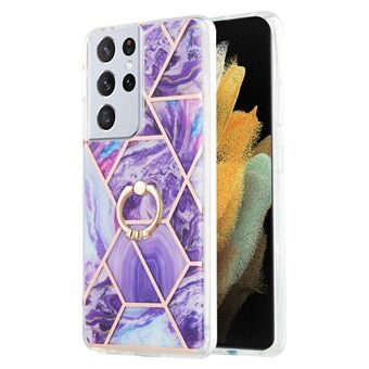 For Samsung Galaxy S21 Ultra 5G Stylish IMD IML Workmanship 2.0mm Soft TPU Case Marble Pattern Phone Cover with Ring Kickstand